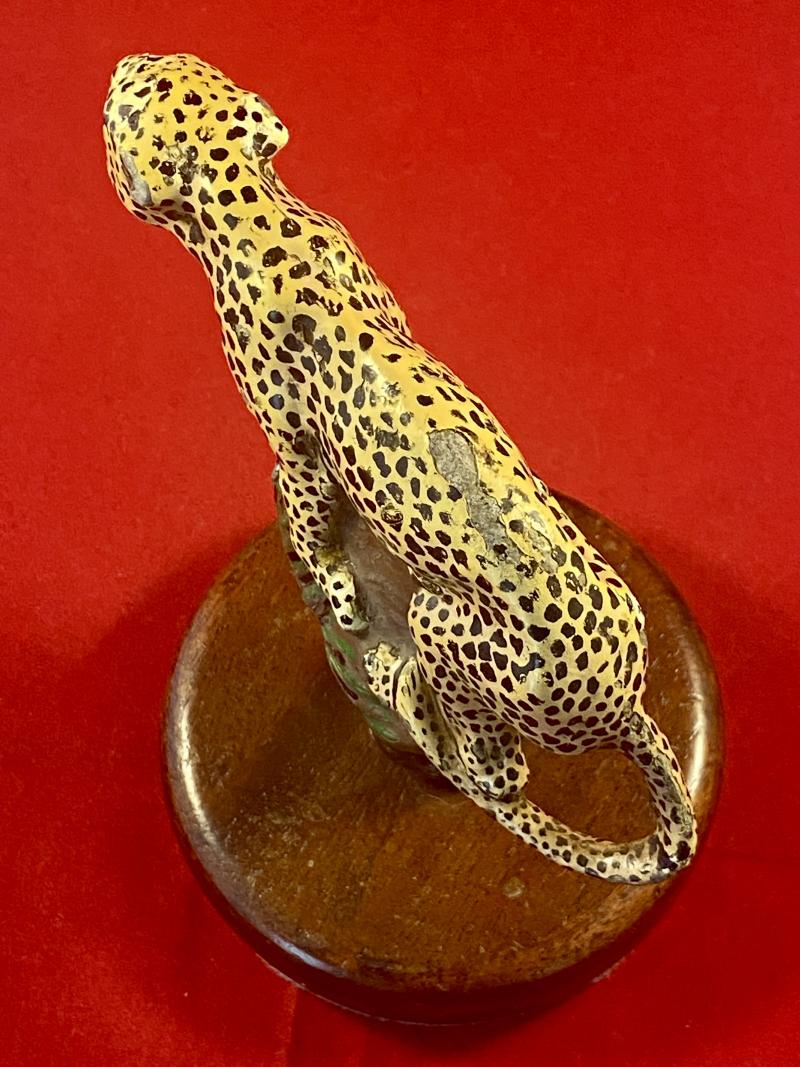 Unusual Vintage Hand Painted Jaguar Car or Panther Motorcycle Mascot Mounted on Wooden Plinth c1940