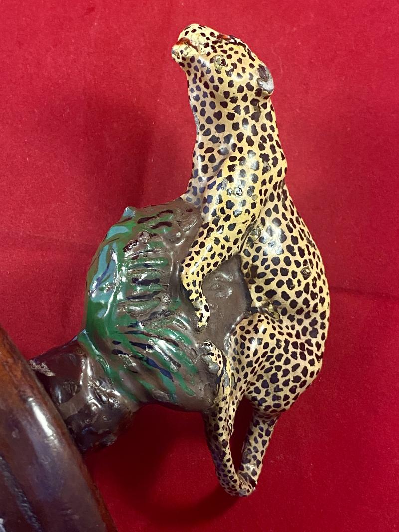 Unusual Vintage Hand Painted Jaguar Car or Panther Motorcycle Mascot Mounted on Wooden Plinth c1940