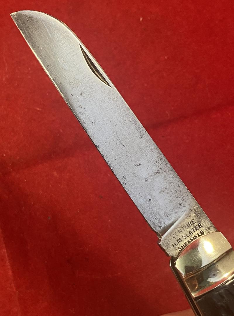 Vintage “VENTURE” 3” Lambsfoot Bolstered Pocket Knife with Black Composite Stag Grip by H.M. SLATER Sheffield