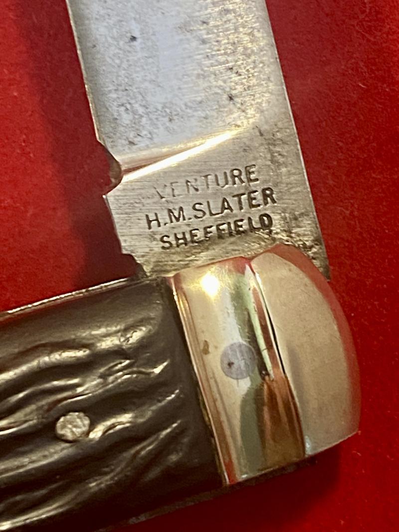 Vintage “VENTURE” 3” Lambsfoot Bolstered Pocket Knife with Black Composite Stag Grip by H.M. SLATER Sheffield