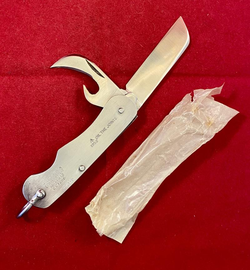 Mint Unused British Army Folding Two-Piece Stainless Steel Clasp or Jack Knife Dated 1952 with Original Waxed Paper Wrapping