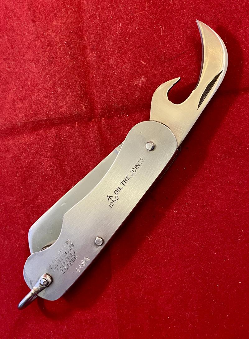 Mint Unused British Army Folding Two-Piece Stainless Steel Clasp or Jack Knife Dated 1952 with Original Waxed Paper Wrapping