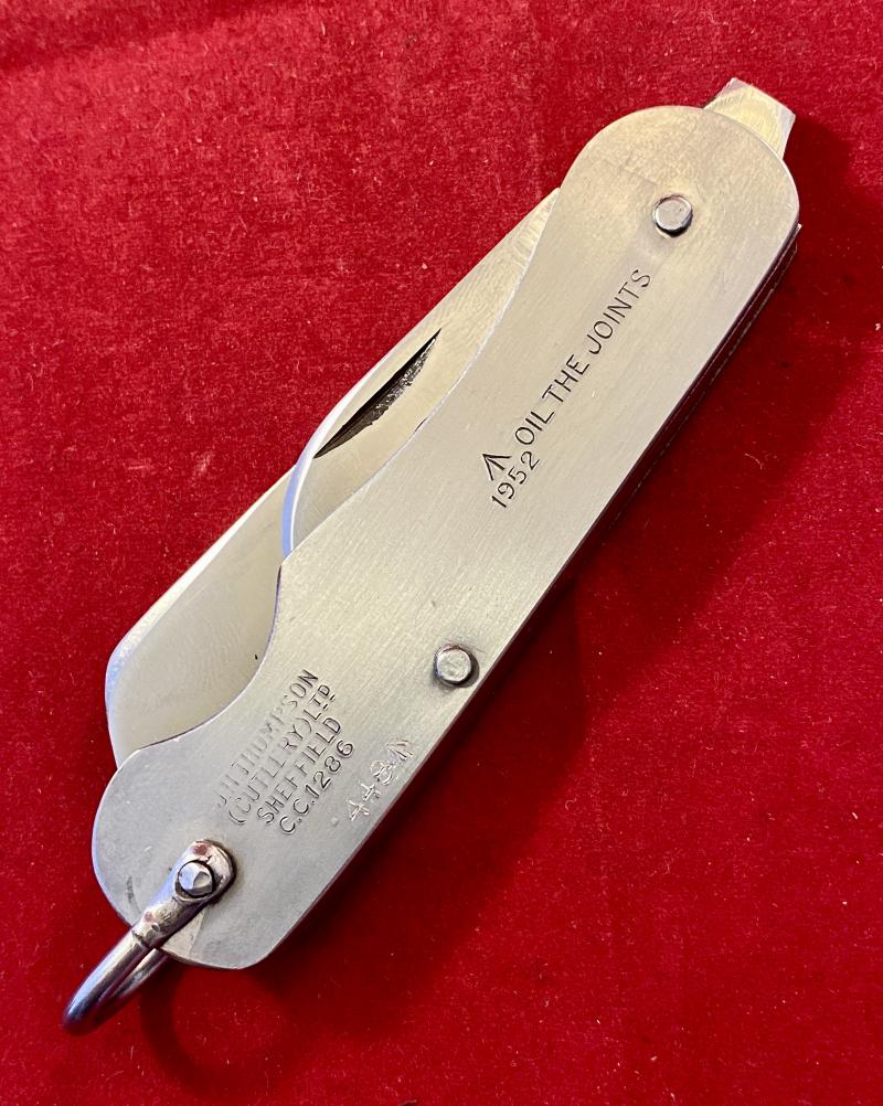 Mint Unused British Army Folding Two-Piece Stainless Steel Clasp or Jack Knife Dated 1952 with Original Waxed Paper Wrapping
