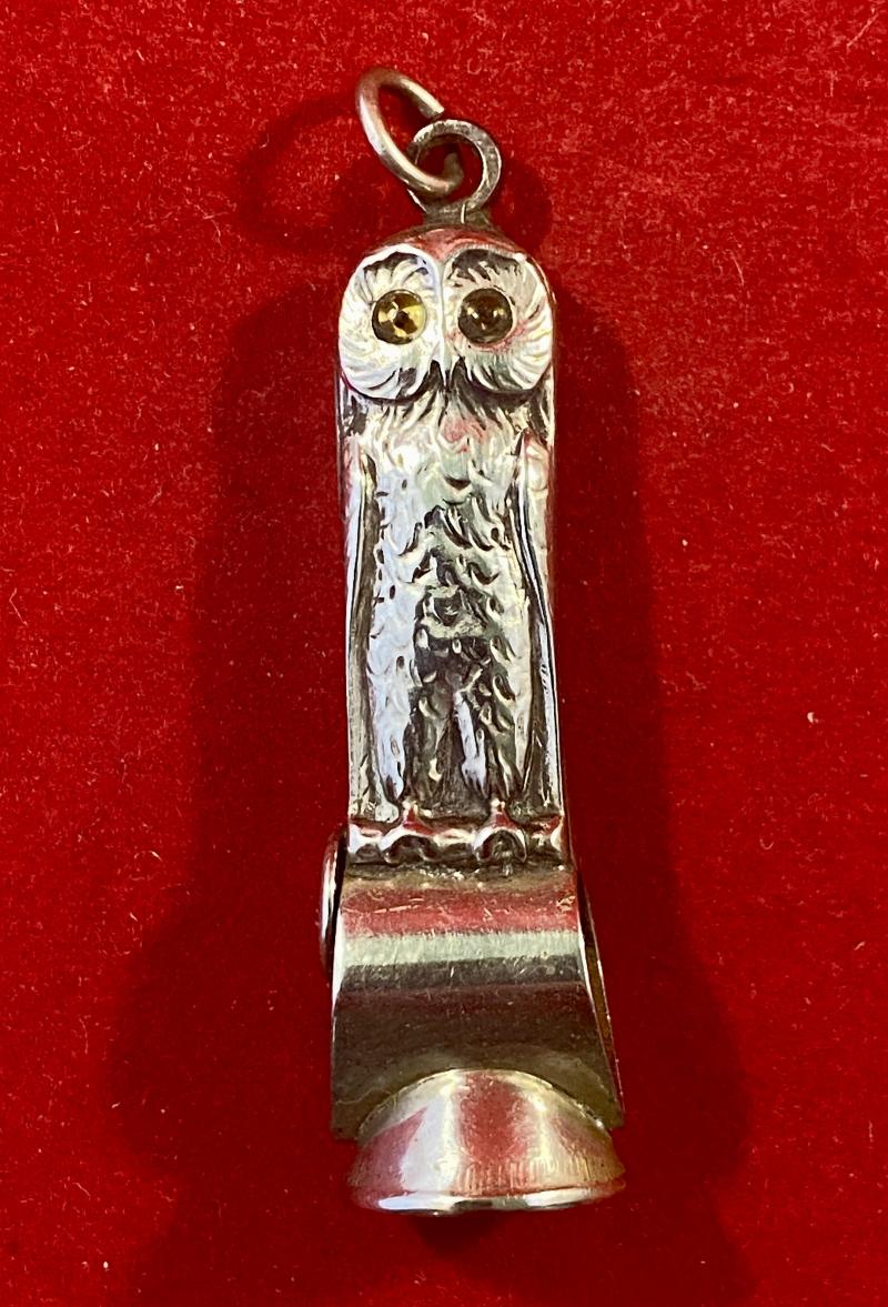 Victorian Silver Owl Cheroot Cutter with Glass Eyes c1890