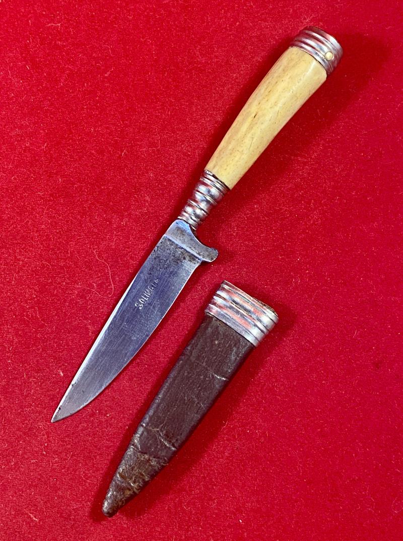 Vintage Miniature German Boot Knife with Horn Grip and Original Leather Sheath