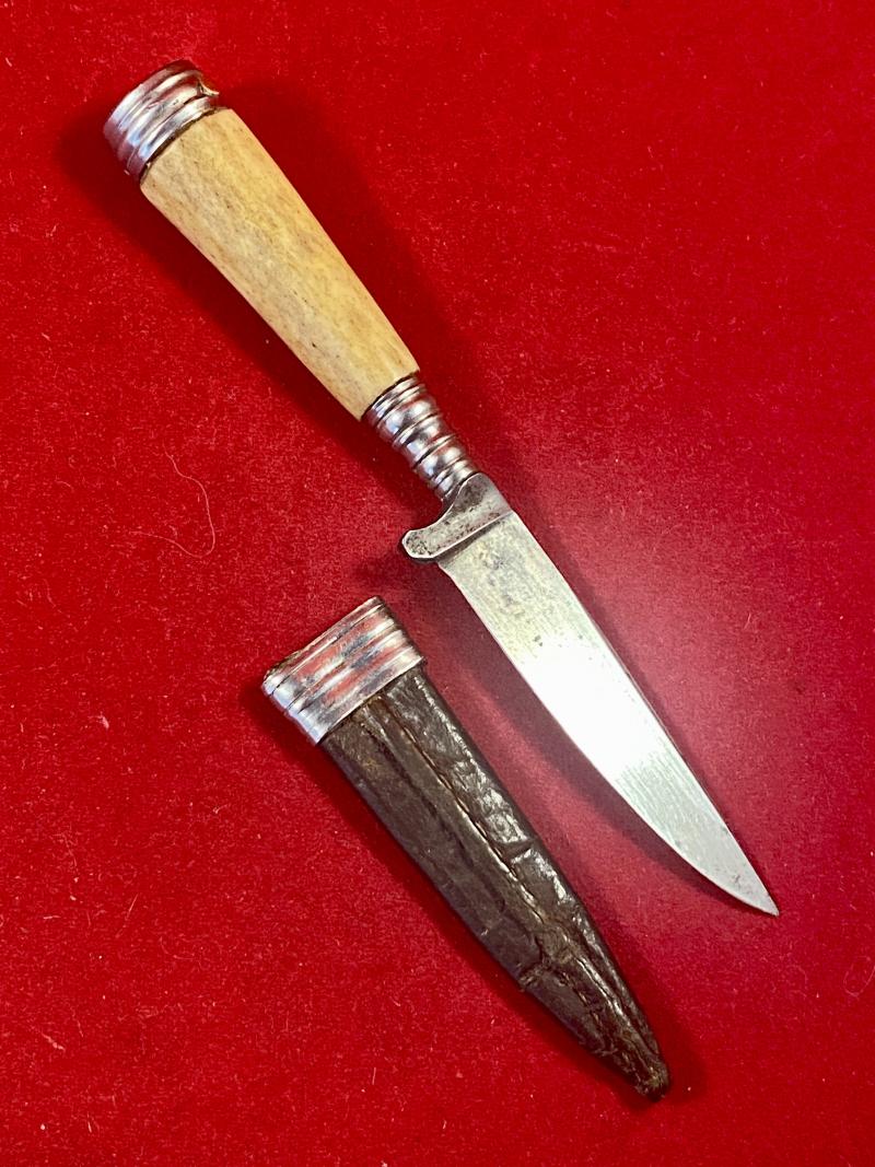 Vintage Miniature German Boot Knife with Horn Grip and Original Leather Sheath