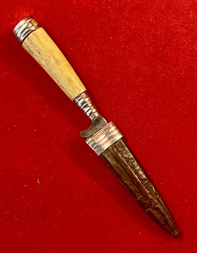 Vintage Miniature German Boot Knife with Horn Grip and Original Leather Sheath
