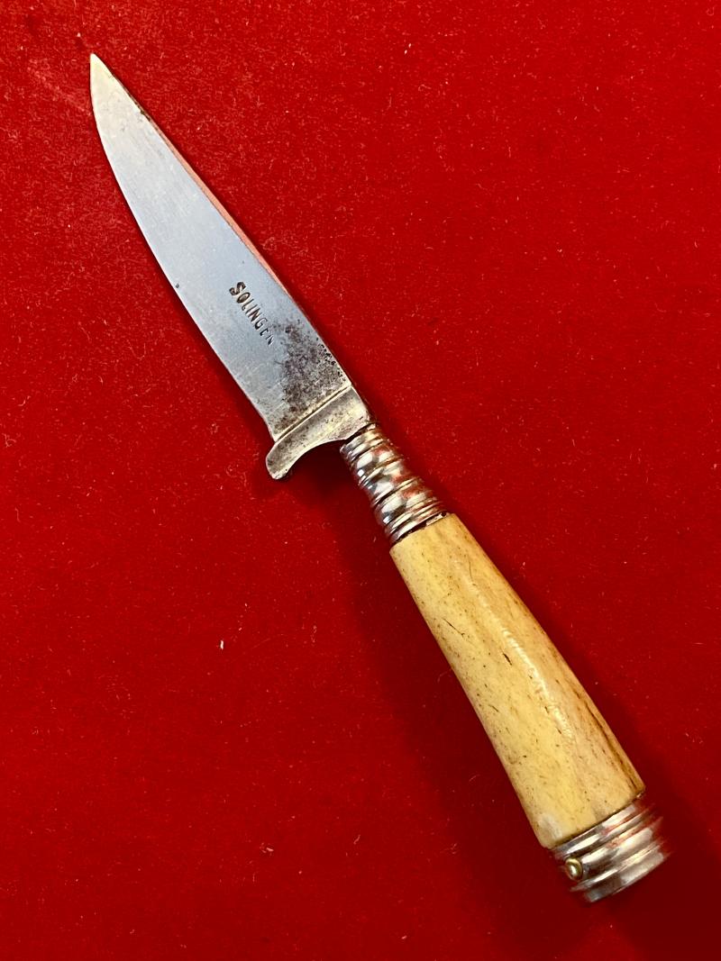 Vintage Miniature German Boot Knife with Horn Grip and Original Leather Sheath