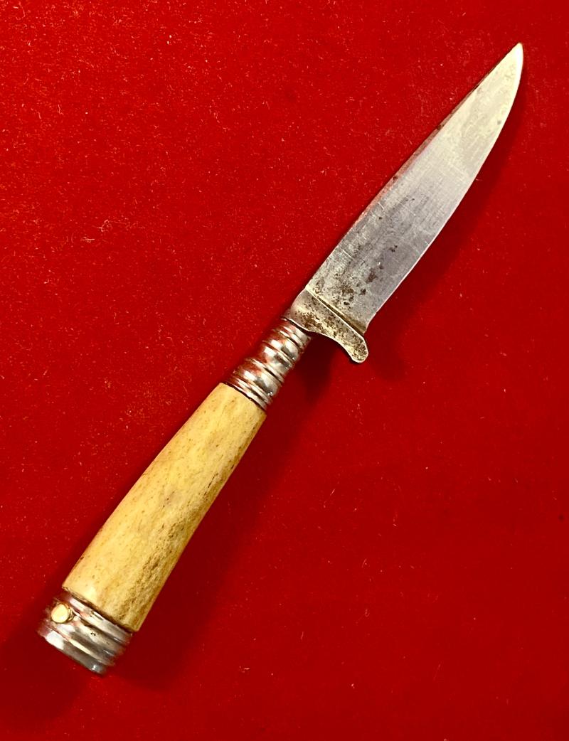 Vintage Miniature German Boot Knife with Horn Grip and Original Leather Sheath