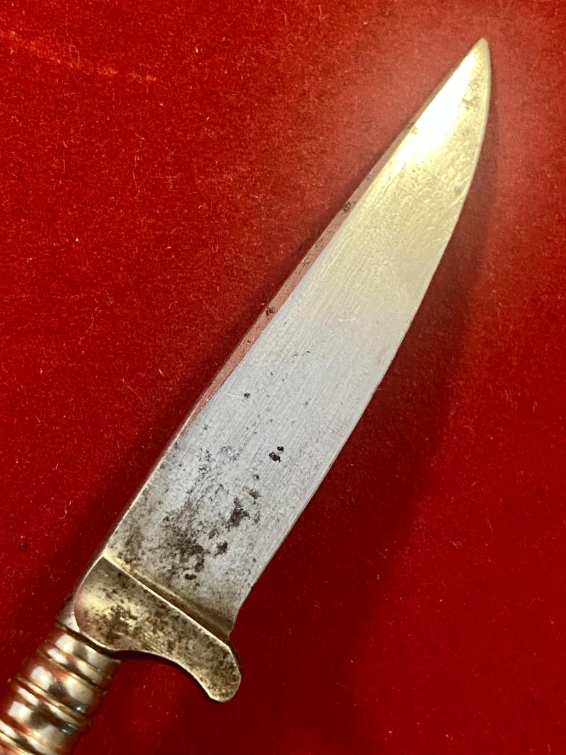 Vintage Miniature German Boot Knife with Horn Grip and Original Leather Sheath