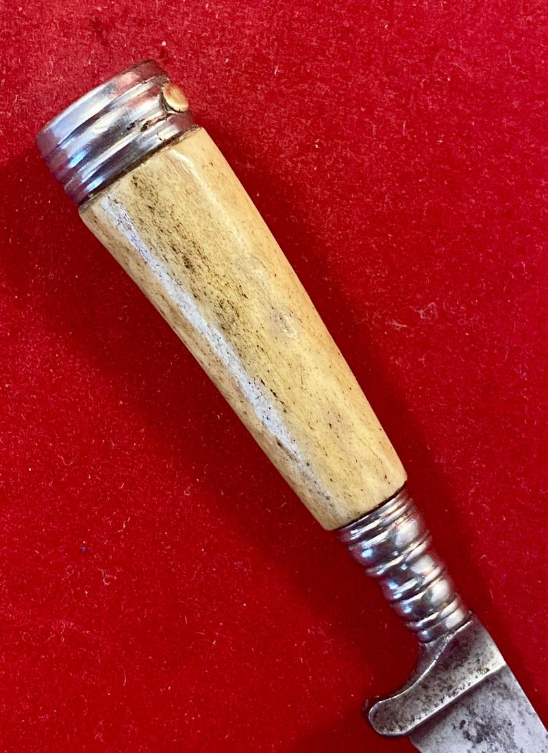 Vintage Miniature German Boot Knife with Horn Grip and Original Leather Sheath