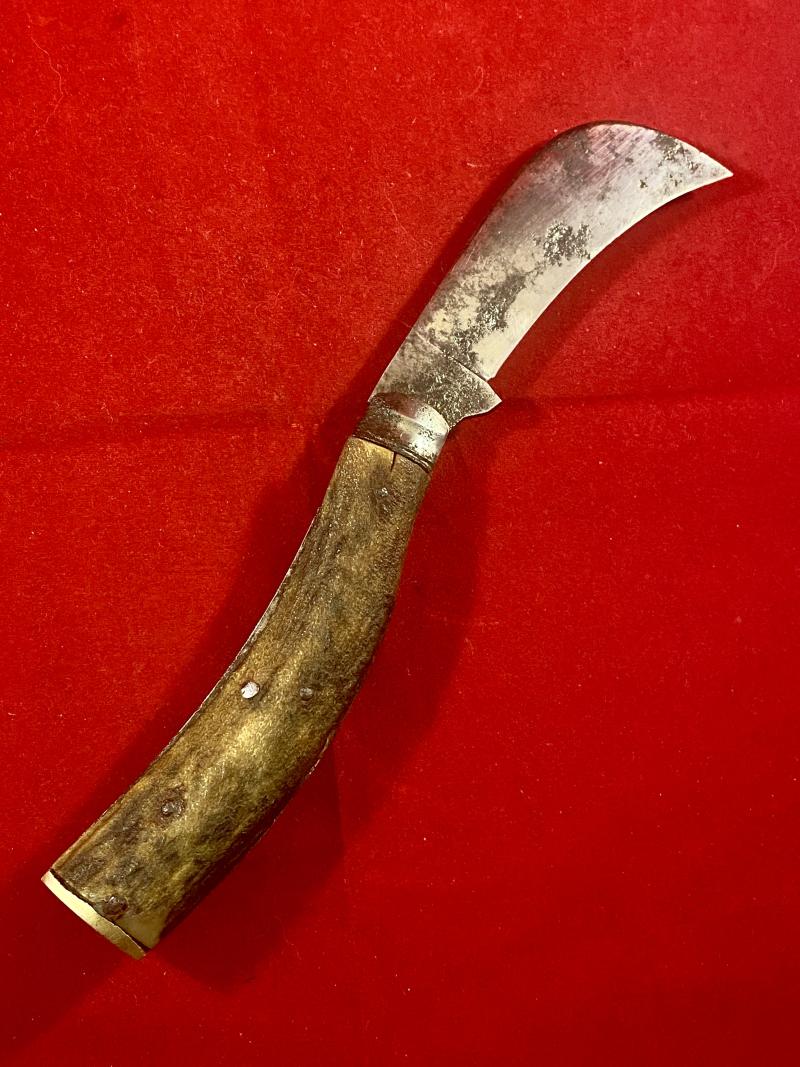 Antique Pruning Knife with Hawksbill Blade and Stag Antler Grip by SAYNOR c1890