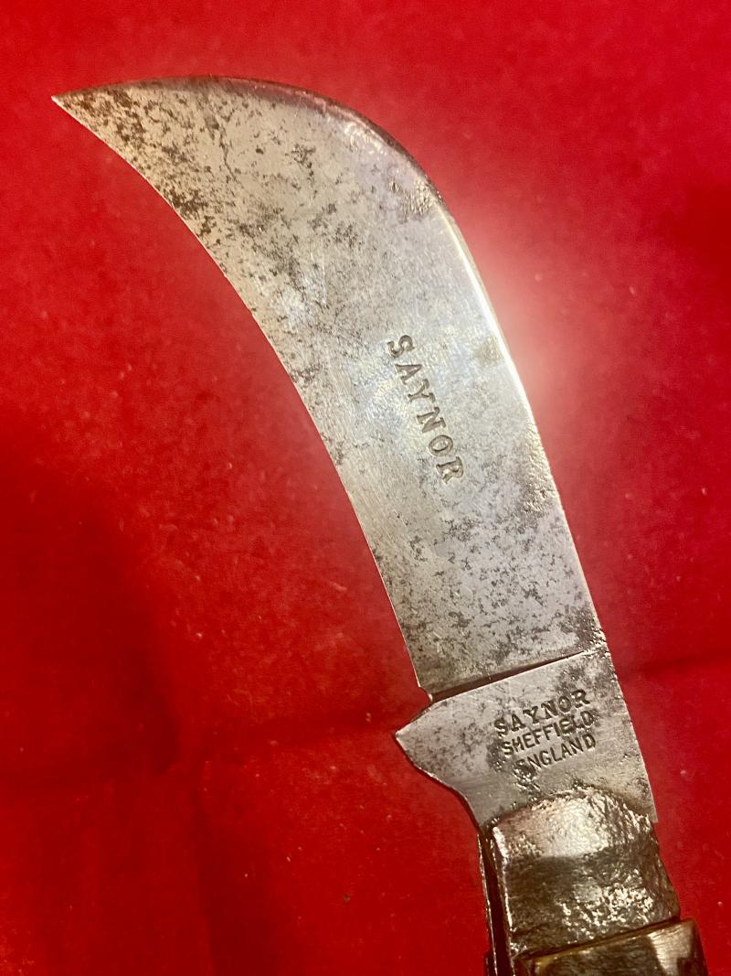 Antique Pruning Knife with Hawksbill Blade and Stag Antler Grip by SAYNOR c1890