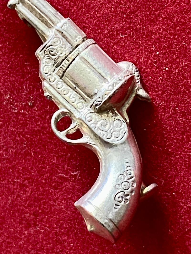 Vintage White Metal Revolver Brooch