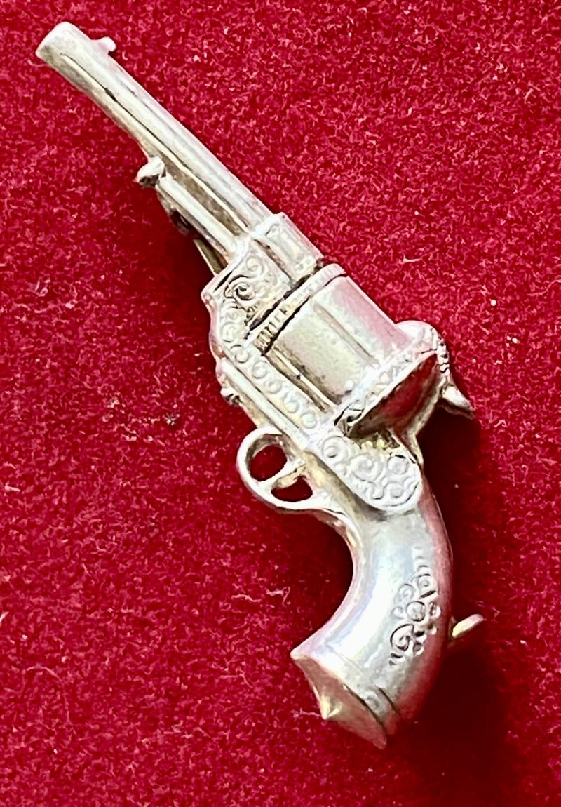 Vintage White Metal Revolver Brooch