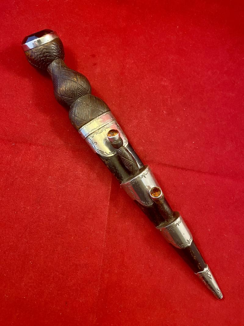 Fine Victorian “Dummy” 10.5” Scottish Dirk with Silver Fittings and Coloured Stones
