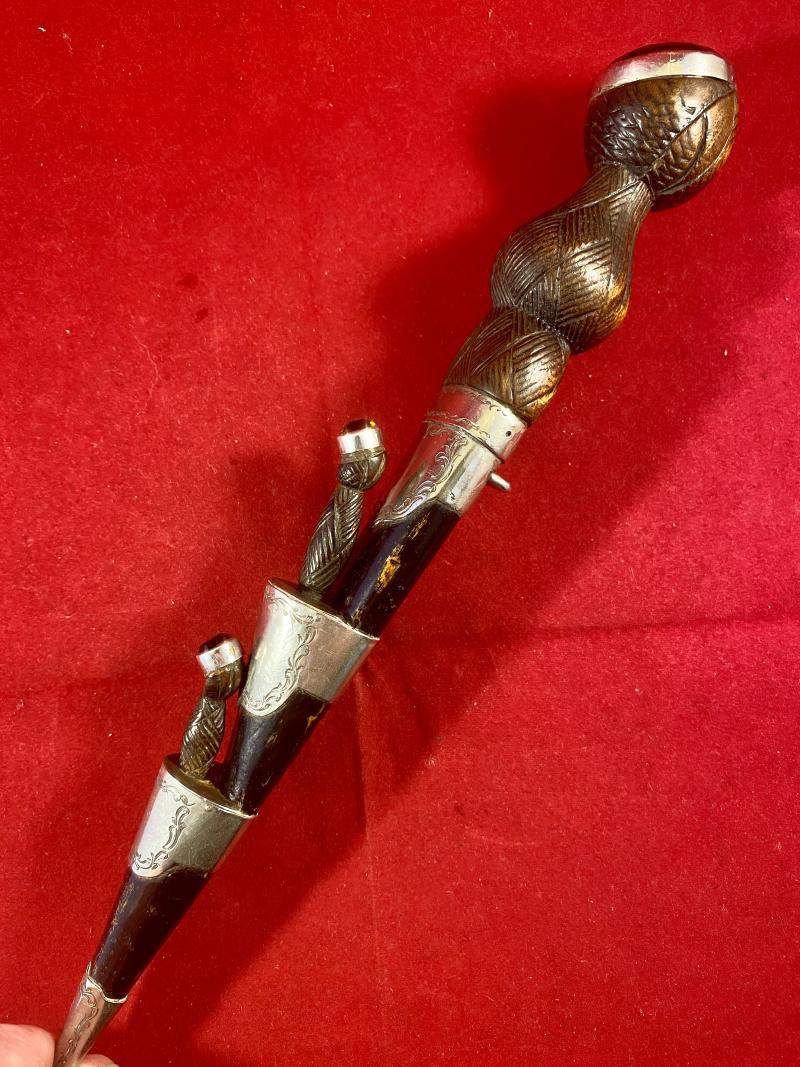 Fine Victorian “Dummy” 10.5” Scottish Dirk with Silver Fittings and Coloured Stones
