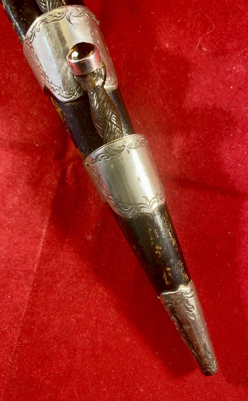 Fine Victorian “Dummy” 10.5” Scottish Dirk with Silver Fittings and Coloured Stones