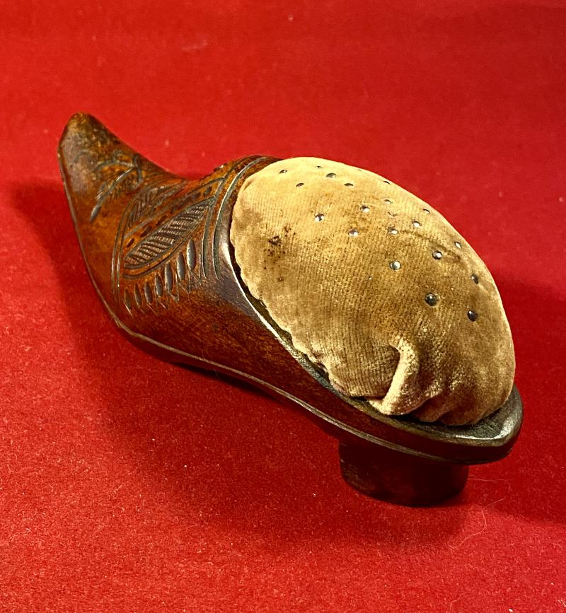 Rare Anglo-Boer War - POW made Wooden Shoe Pin Cushion – Bermuda c1902