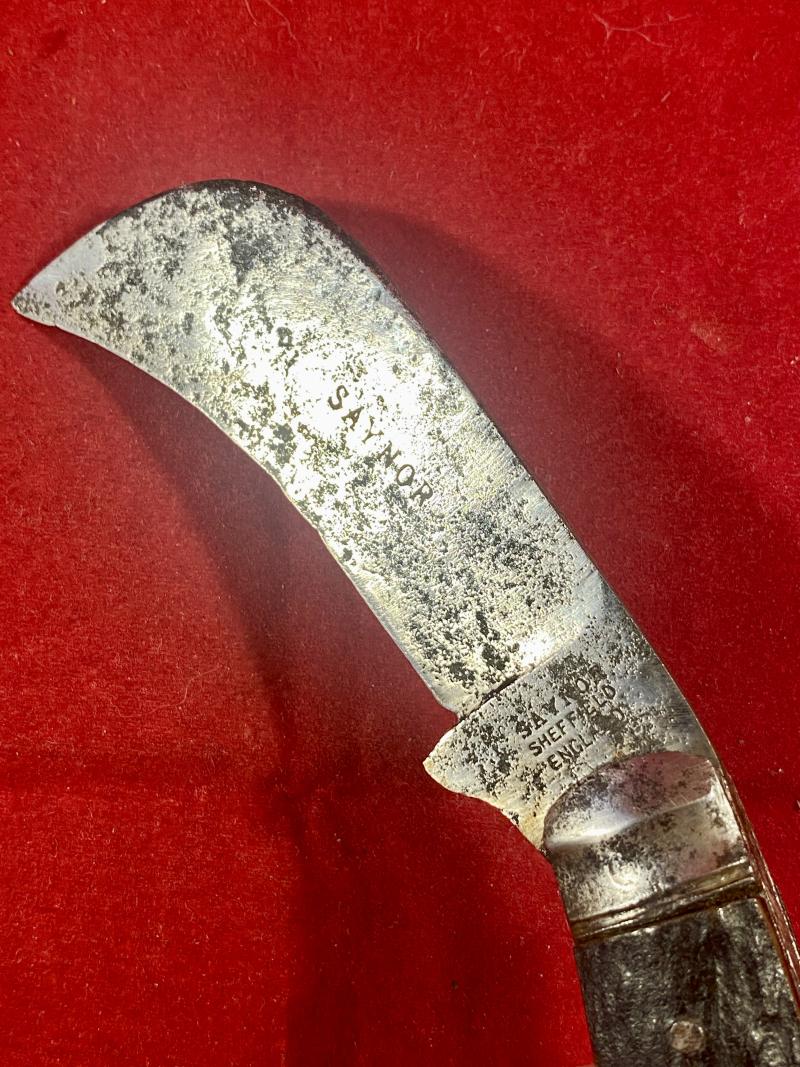 Antique Pruning Knife with Hawksbill Blade and Beautiful Stag Antler Grip by SAYNOR c1890