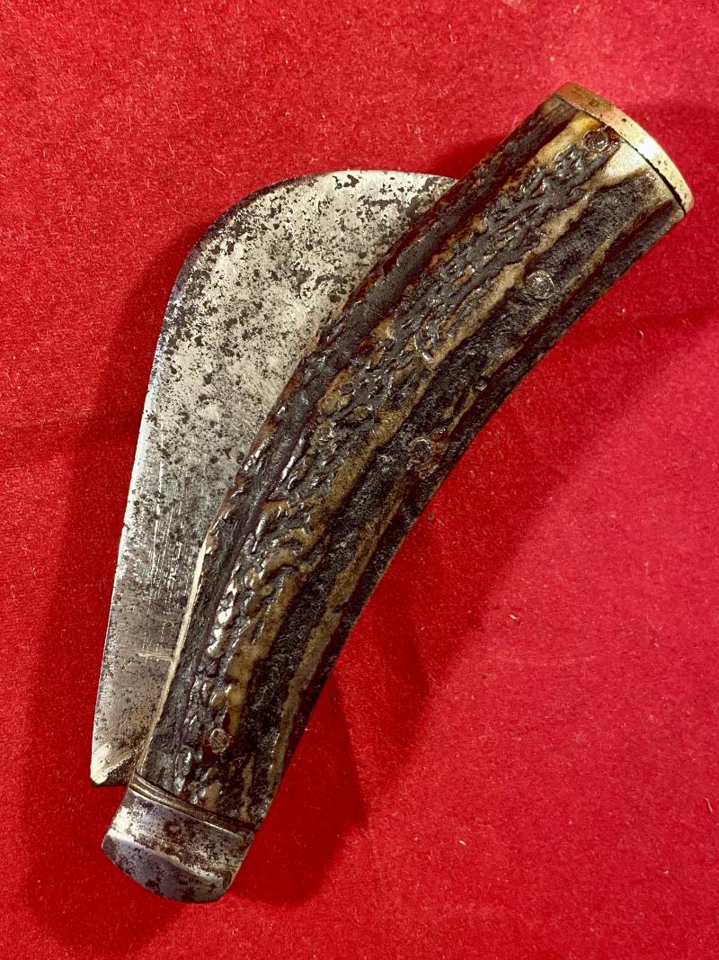 Antique Pruning Knife with Hawksbill Blade and Beautiful Stag Antler Grip by SAYNOR c1890