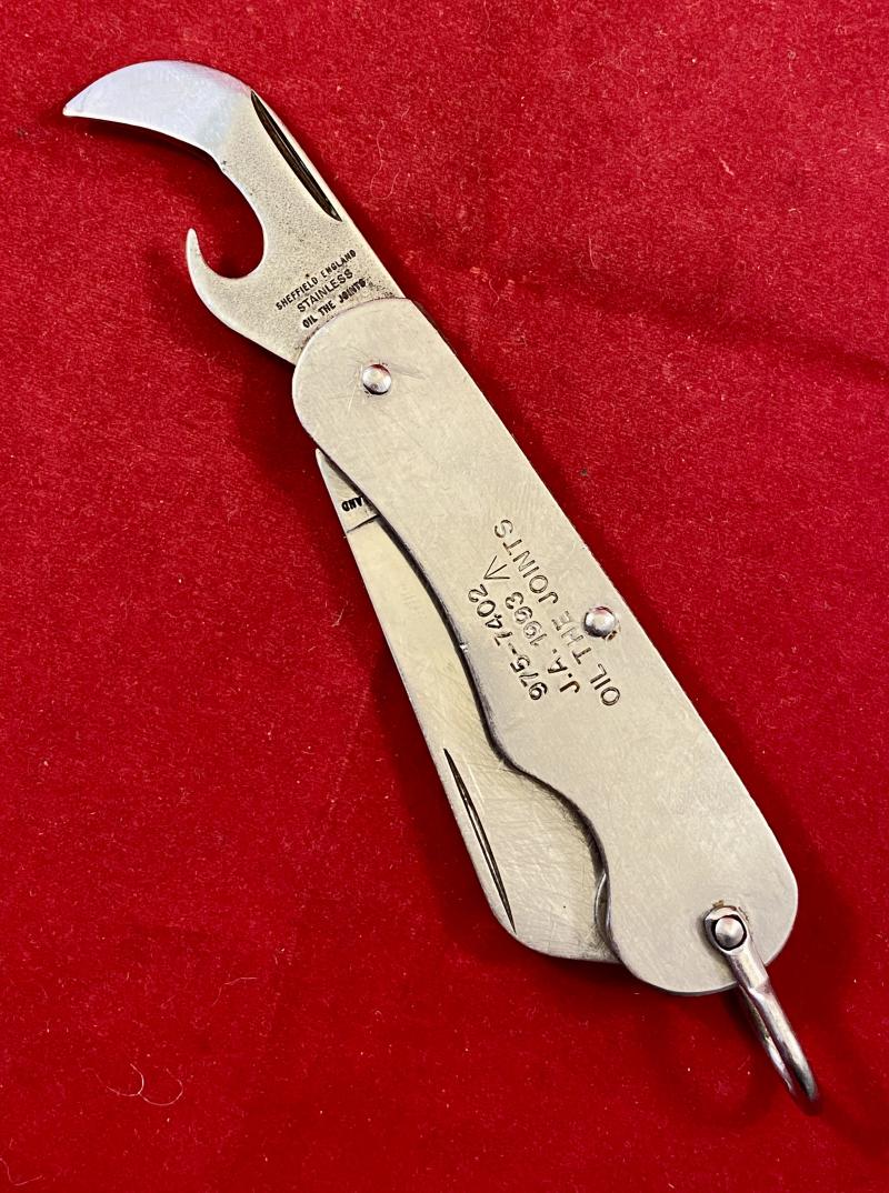 Vintage British Army Folding 2-Piece Stainless Steel Clasp or Jack Knife by Joseph Adams Dated 1993