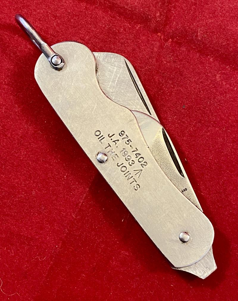 Vintage British Army Folding 2-Piece Stainless Steel Clasp or Jack Knife by Joseph Adams Dated 1993