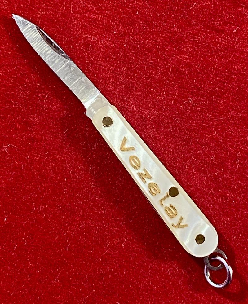Vintage Miniature Charm/Fob Faux Mother of Pearl Penknife - Souvenir of VEZELAY in France c1960