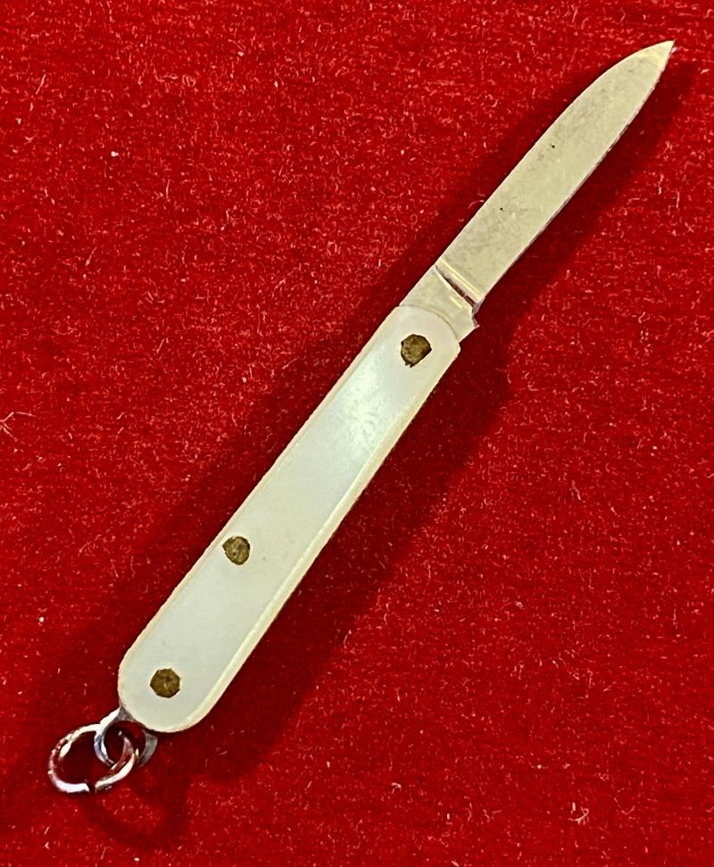 Vintage Miniature Charm/Fob Faux Mother of Pearl Penknife - Souvenir of VEZELAY in France c1960