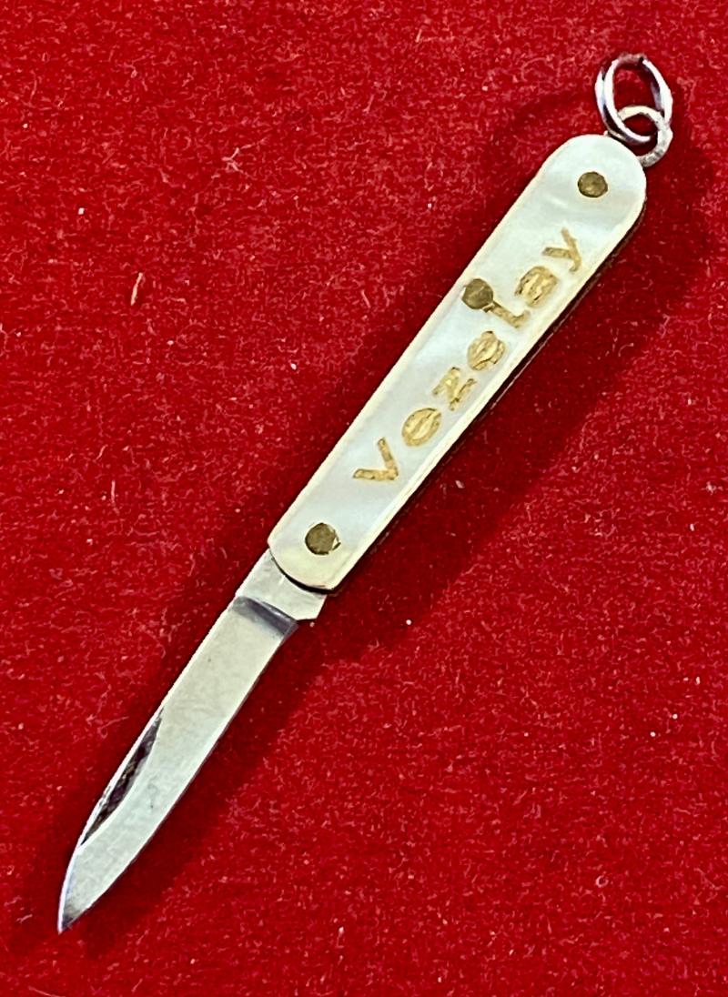 Vintage Miniature Charm/Fob Faux Mother of Pearl Penknife - Souvenir of VEZELAY in France c1960