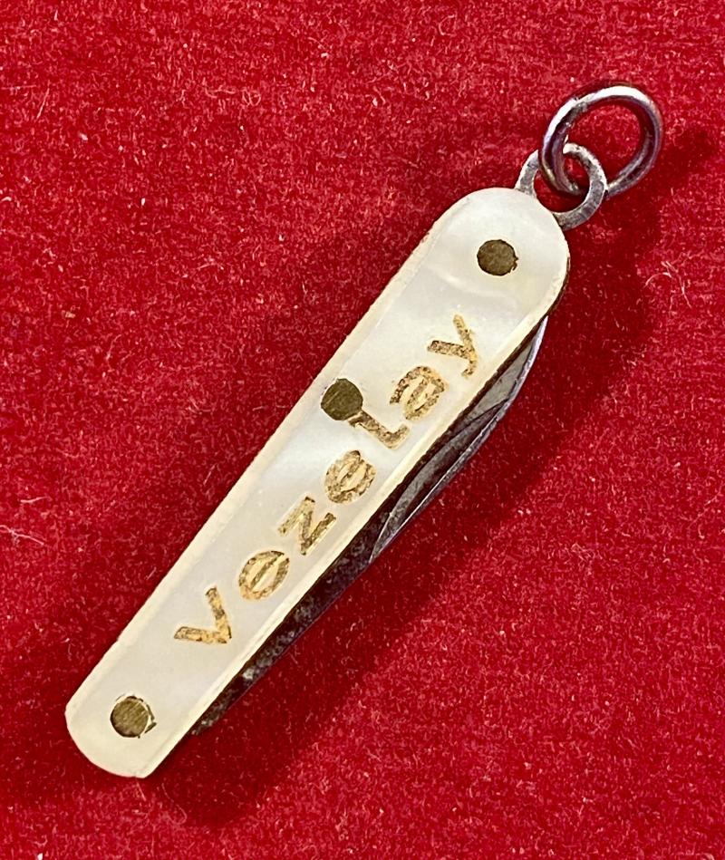 Vintage Miniature Charm/Fob Faux Mother of Pearl Penknife - Souvenir of VEZELAY in France c1960