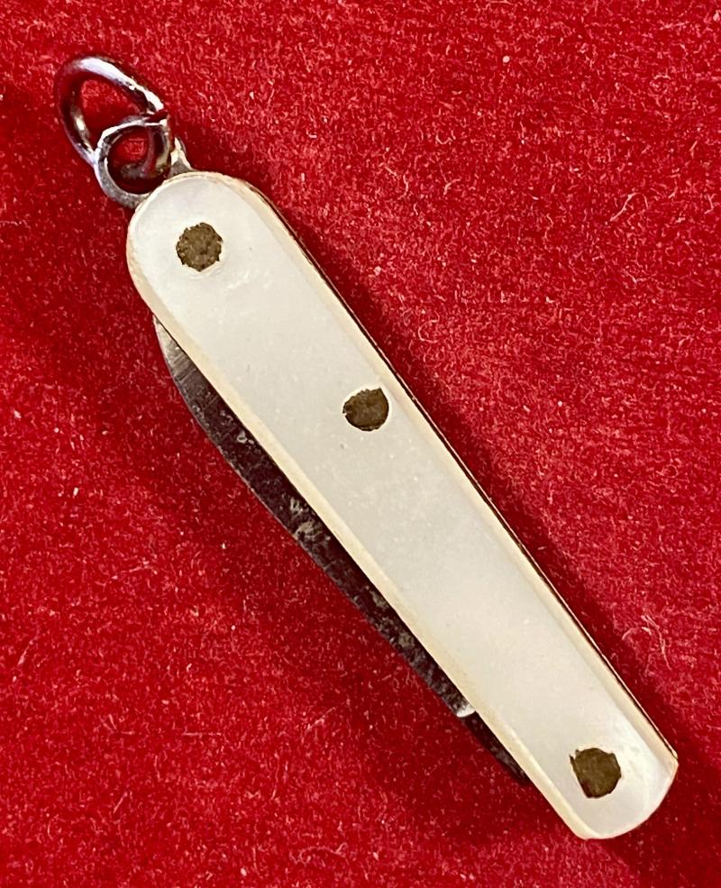 Vintage Miniature Charm/Fob Faux Mother of Pearl Penknife - Souvenir of VEZELAY in France c1960