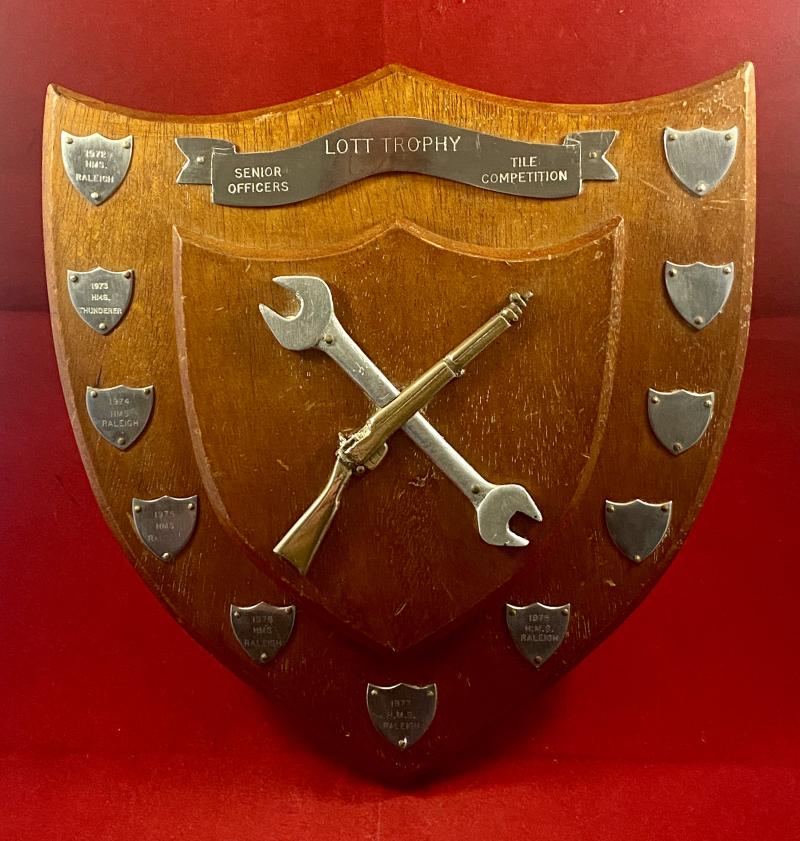 Vintage Royal Navy Mechanical Engineers Senior Officers LOTT Trophy Wooden Award Shield for Tile Competition 1972 to 1978