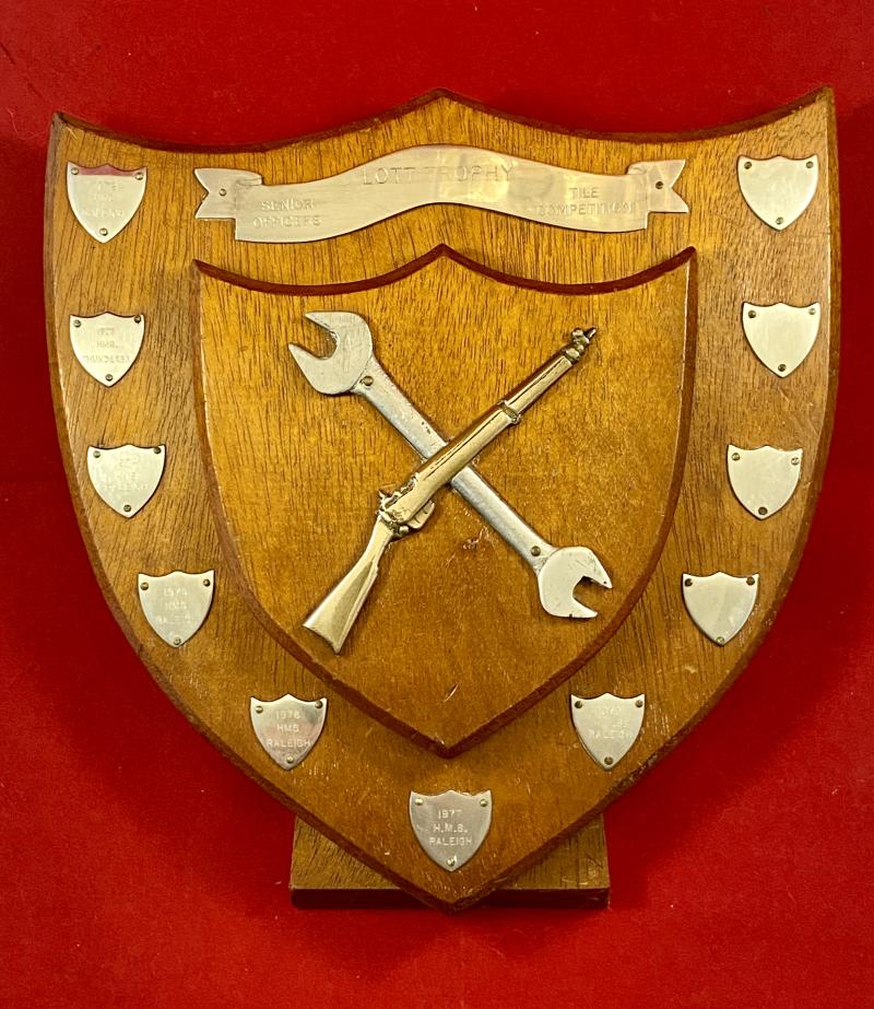 Vintage Royal Navy Mechanical Engineers Senior Officers LOTT Trophy Wooden Award Shield for Tile Competition 1972 to 1978
