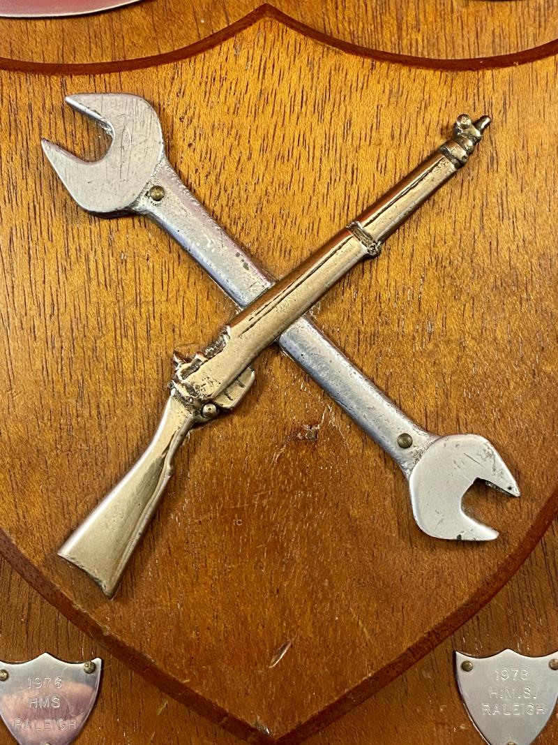 Vintage Royal Navy Mechanical Engineers Senior Officers LOTT Trophy Wooden Award Shield for Tile Competition 1972 to 1978