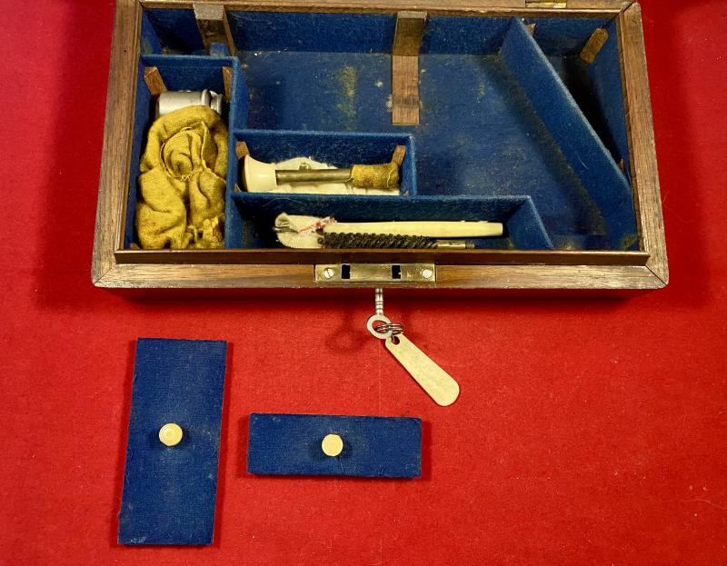 Scarce Deluxe Version of a Tranter Patent 7-Shot .32 Rimfire Revolver Retailed by J.H. Crane London with Tools in Fitted Burr Walnut Case c1865