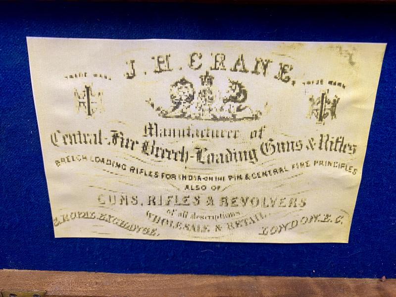 Scarce Deluxe Version of a Tranter Patent 7-Shot .32 Rimfire Revolver Retailed by J.H. Crane London with Tools in Fitted Burr Walnut Case c1865
