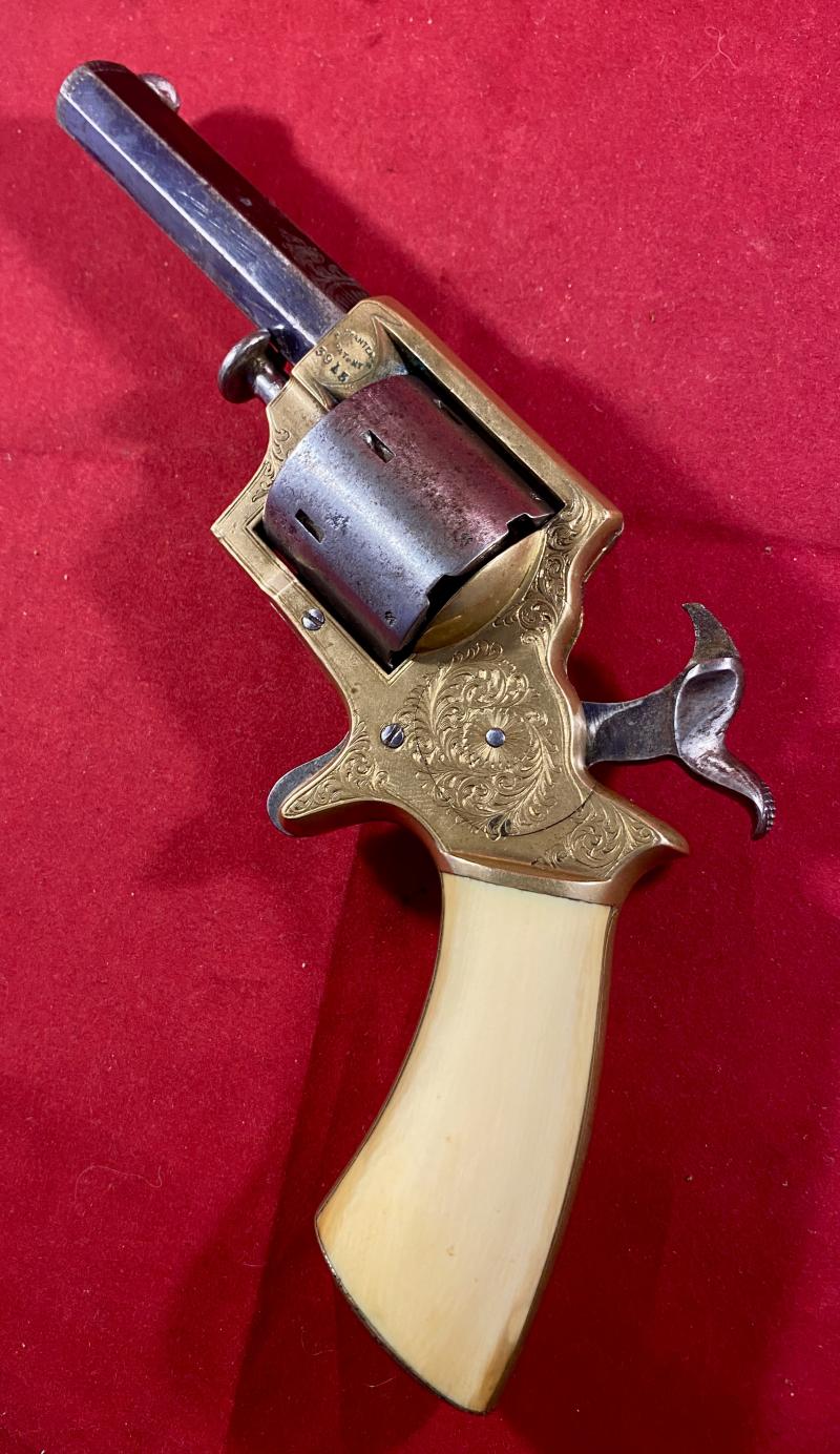 Scarce Deluxe Version of a Tranter Patent 7-Shot .32 Rimfire Revolver Retailed by J.H. Crane London with Tools in Fitted Burr Walnut Case c1865