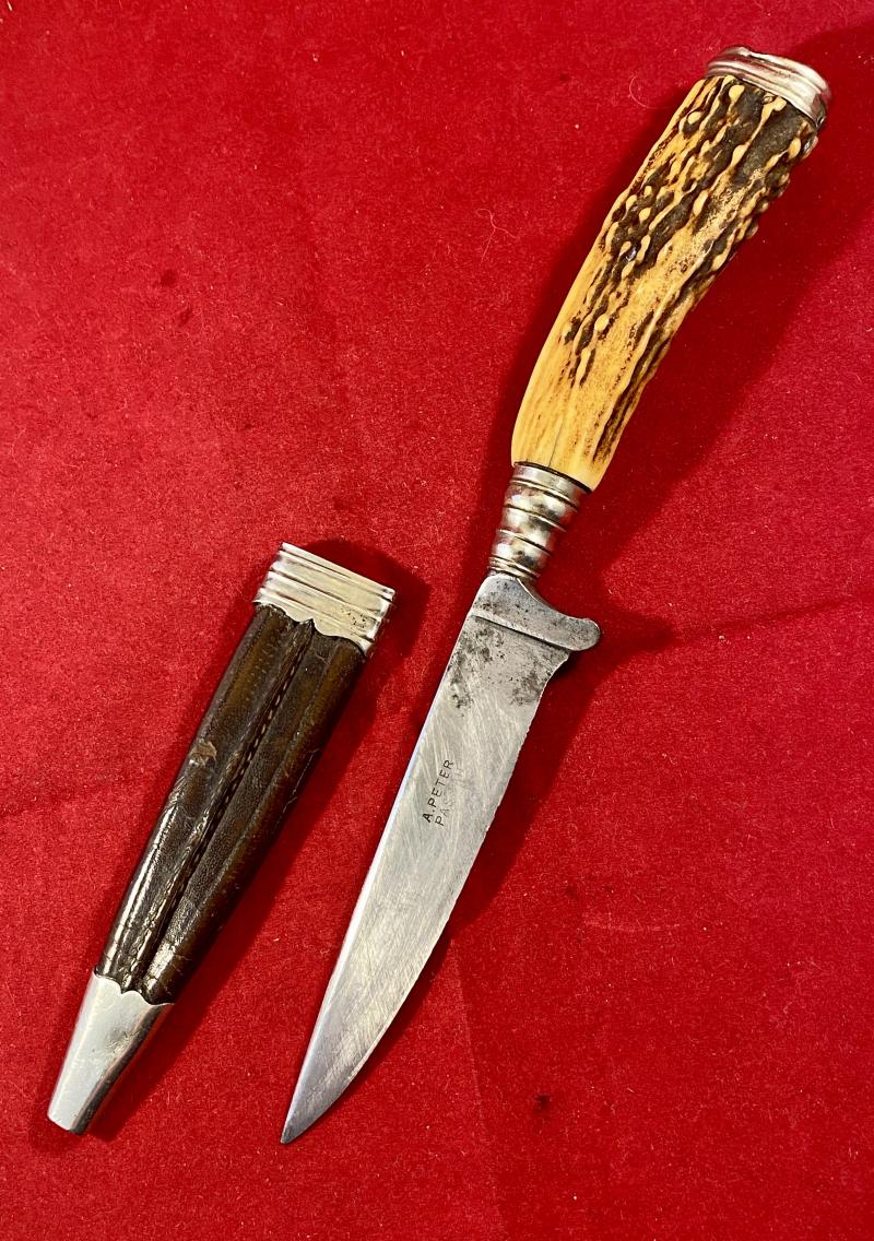 Vintage Souvenir Stag Antler Boot Knife with Original Leather Sheath – A. PETER PASSAU Germany c1930