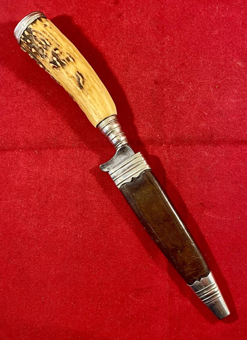 Vintage Souvenir Stag Antler Boot Knife with Original Leather Sheath – A. PETER PASSAU Germany c1930