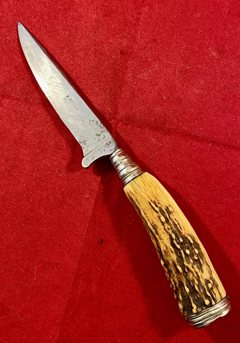 Vintage Souvenir Stag Antler Boot Knife with Original Leather Sheath – A. PETER PASSAU Germany c1930