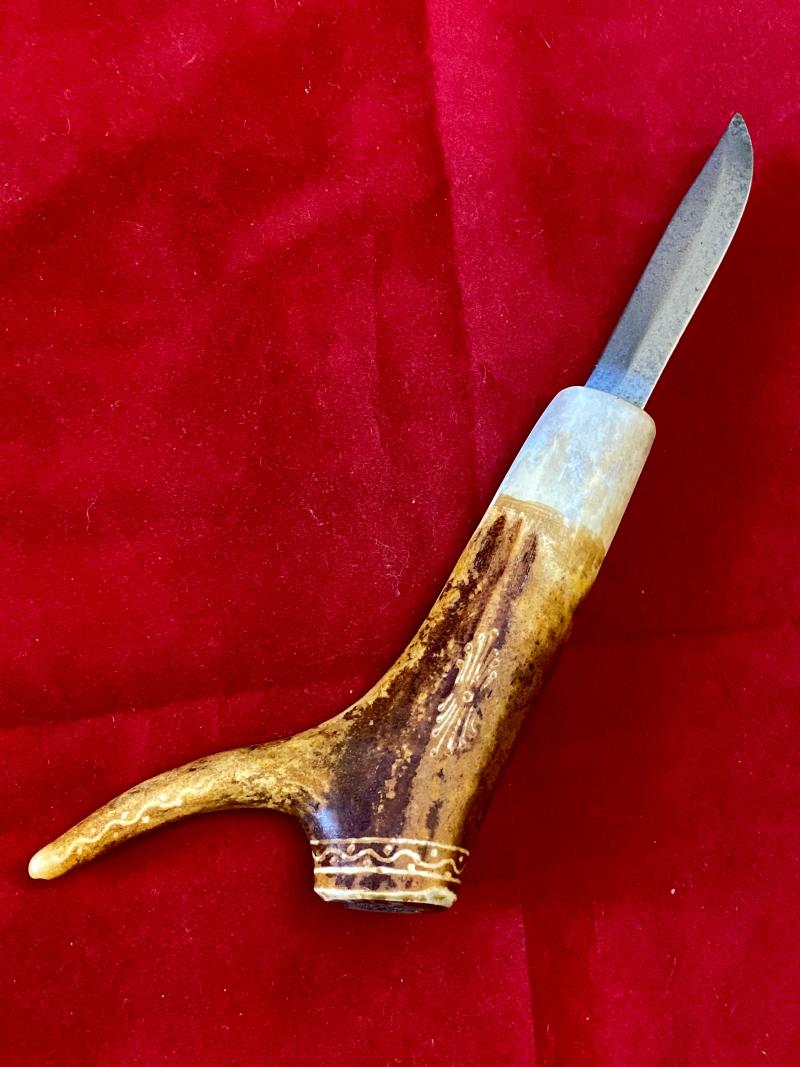 Vintage Traditional Decorated Sami Knife made from Reindeer Antler