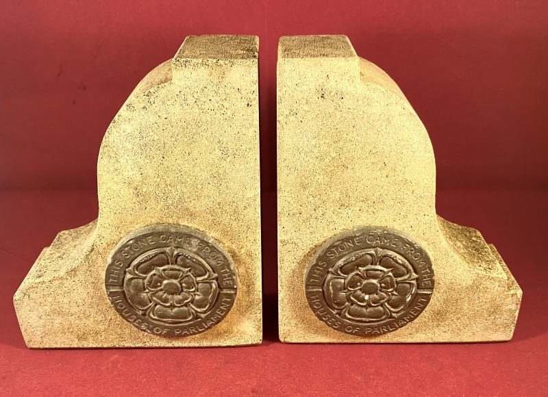 WW2 Souvenir Bookends made from salvaged Portland Stone from the Houses of Parliament after the Blitz bombings during May 1941