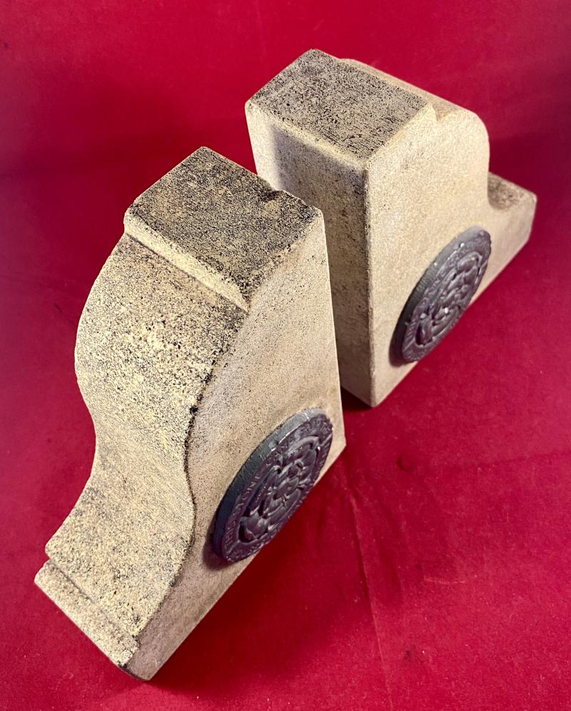 WW2 Souvenir Bookends made from salvaged Portland Stone from the Houses of Parliament after the Blitz bombings during May 1941