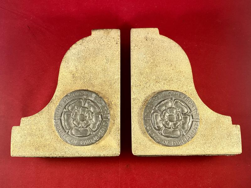 WW2 Souvenir Bookends made from salvaged Portland Stone from the Houses of Parliament after the Blitz bombings during May 1941