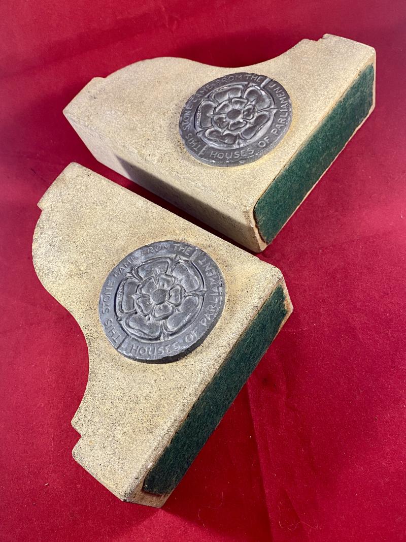 WW2 Souvenir Bookends made from salvaged Portland Stone from the Houses of Parliament after the Blitz bombings during May 1941