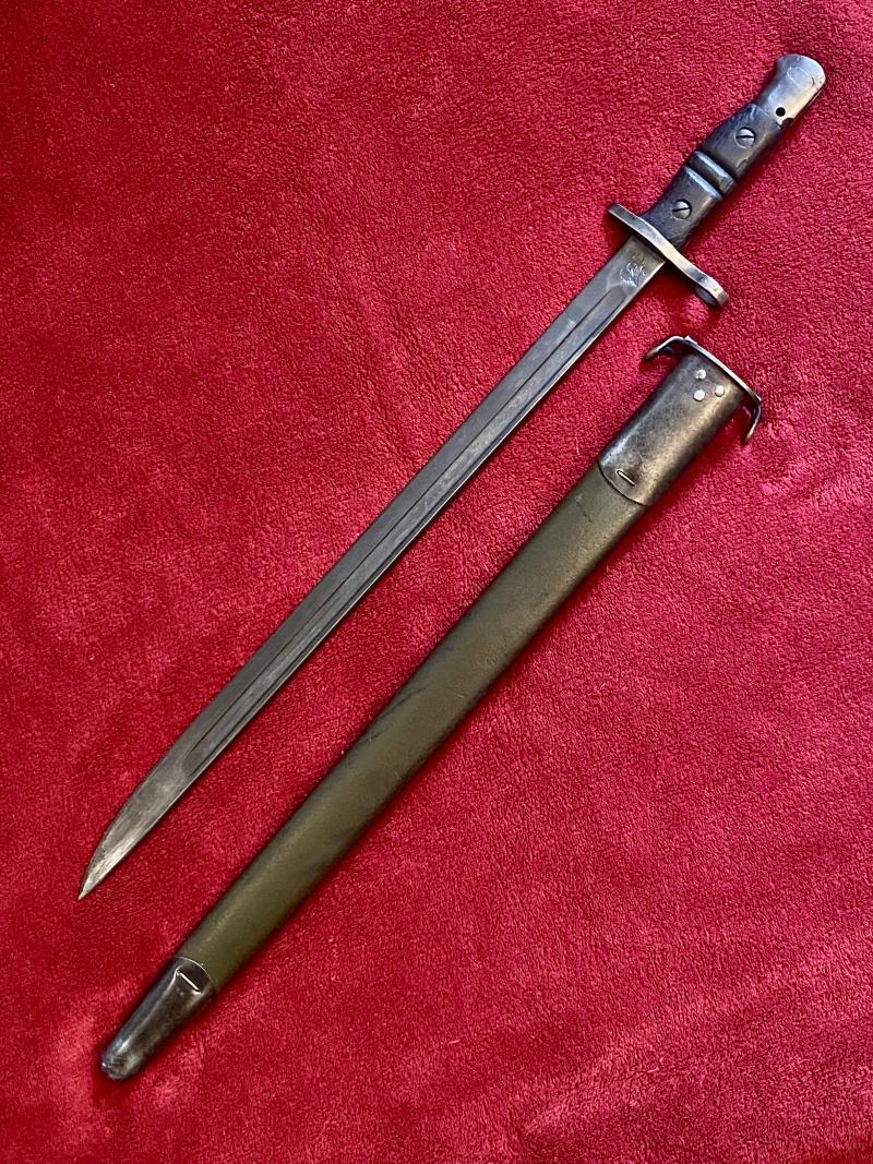 WW1 US Remington M1917 Bayonet dated 1917 with Maxim Green Leather Scabbard by Jewell 1918