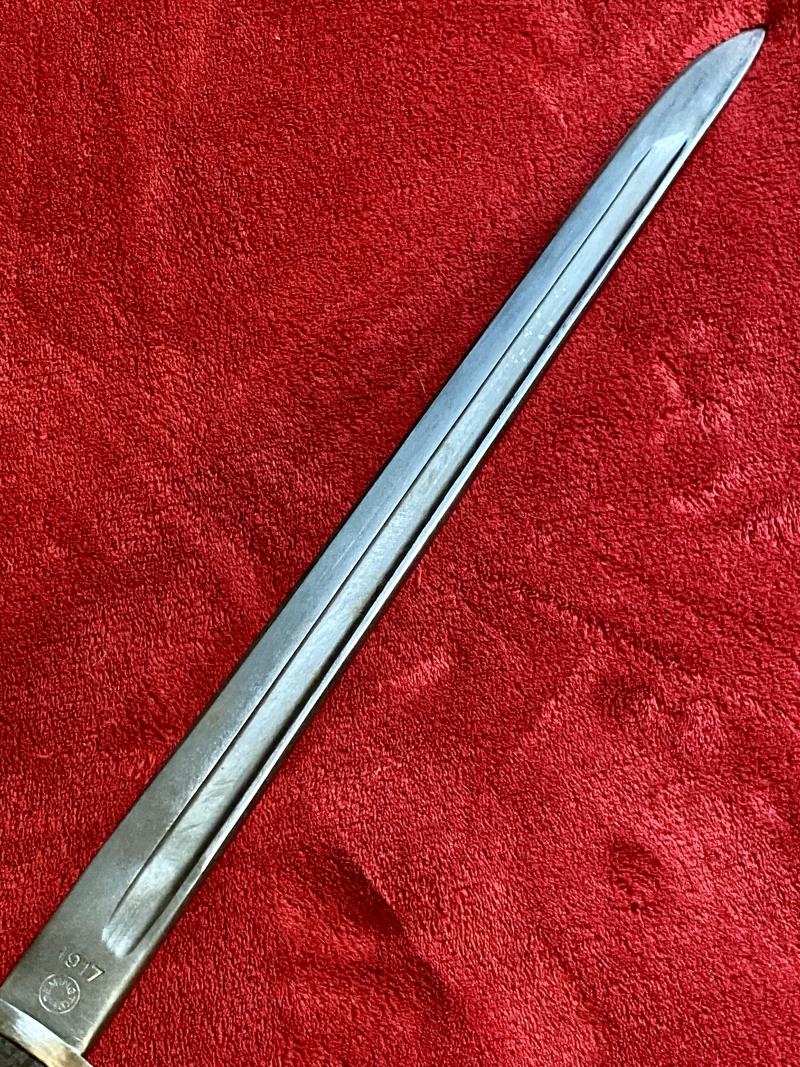 WW1 US Remington M1917 Bayonet dated 1917 with Maxim Green Leather Scabbard by Jewell 1918