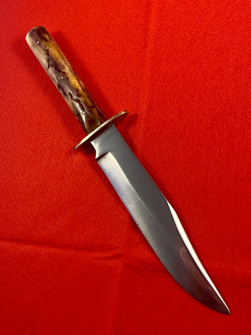 Antique Stag Handled Clip Point Bowie Knife with new Custom made Black Leather Sheath