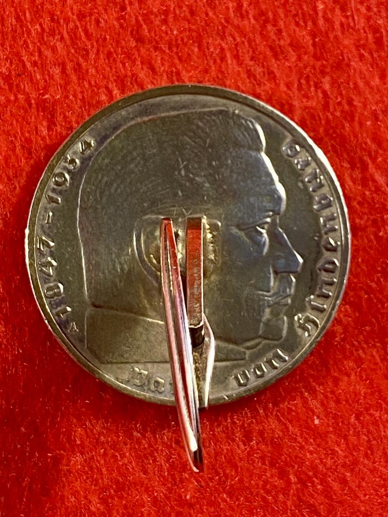 Original Pair of WW2 German 2 Mark Nazi Silver Coin Cufflinks (with Gilt Finish) Depicting Hindenburg and The National Eagle